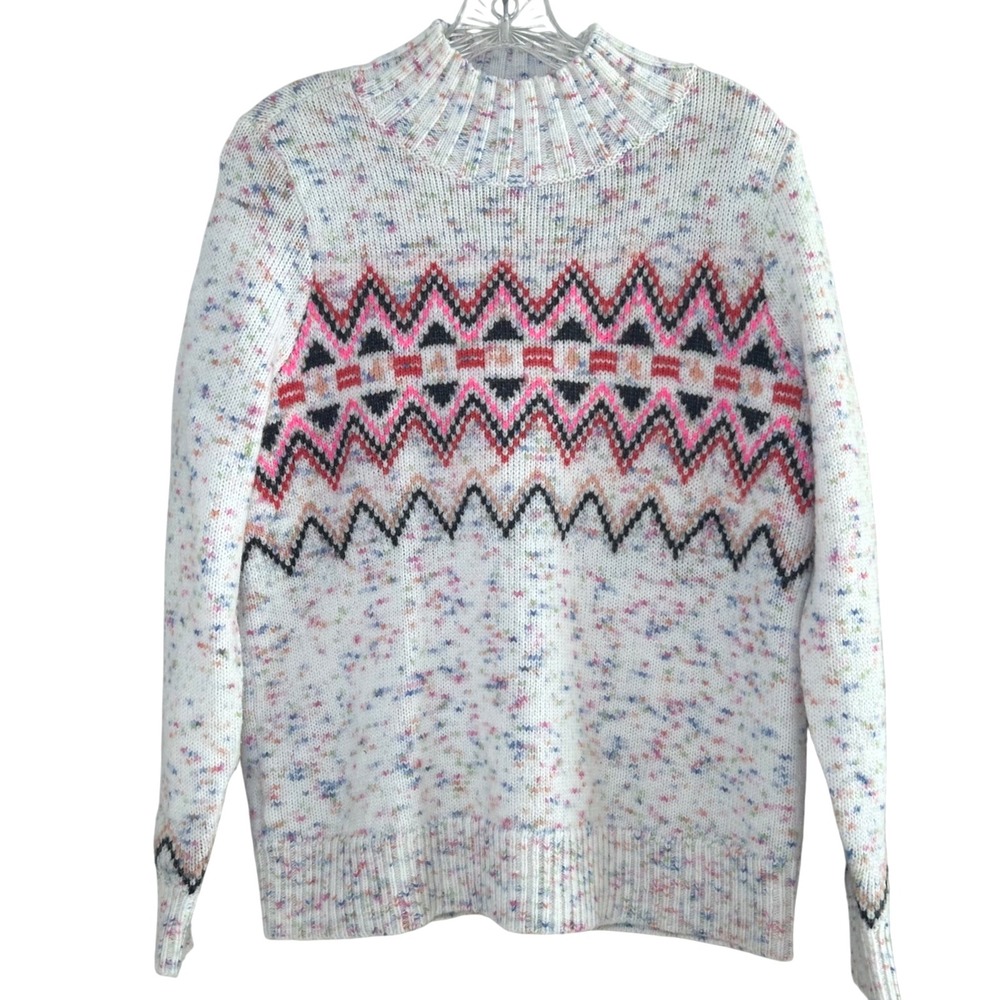 LOFT Womens Fair Isle Mock Neck Sweater Colorful Confetti Knit Small cozy bright
